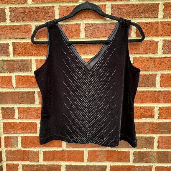 Adrianna Papel Evening Velvet Top Sz Med Black Beaded Cropped Special Occasion - Picture 1 of 8
